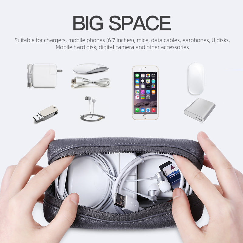 Electronic Organizer Mouse Power Bank Cable Storage Bag Waterproof Leather USB Flash Drive Storage Pouch Electronic Organizer Mouse Power Bank Cable Storage Bag Waterproof Leather USB Flash Drive Storage Pouch